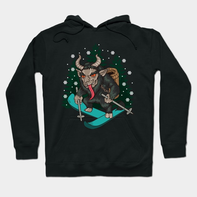 Krampus Skiing Christmas Hoodie by E